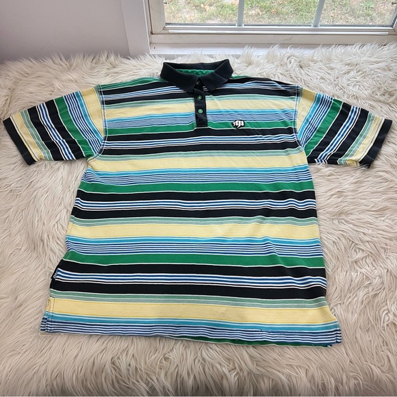 Vintage Mecca Polo Shirt Mens XL Striped Casual Y2K Hip Hop Street Wear - Picture 1 of 8